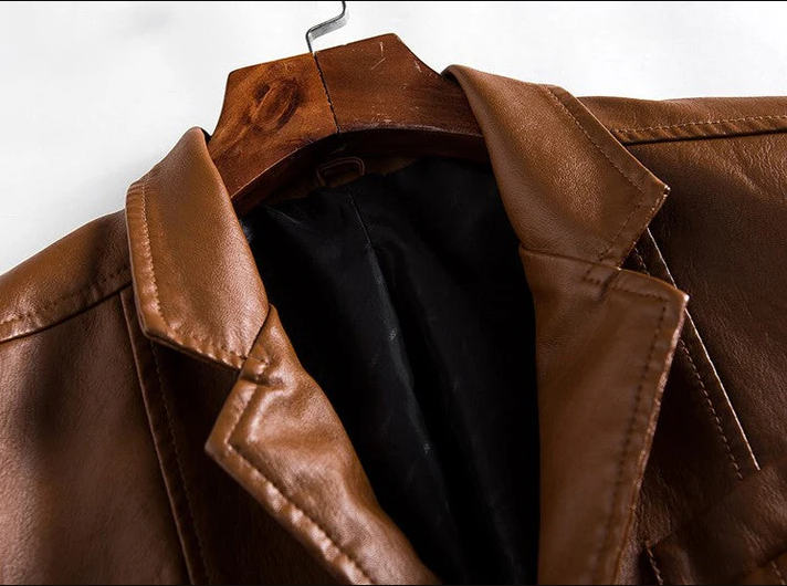 Men's jackets made of high-quality leather with stylish buttons and practical pockets