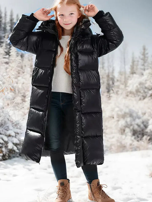 Frost - thick, long, warm winter coat with hood for girls