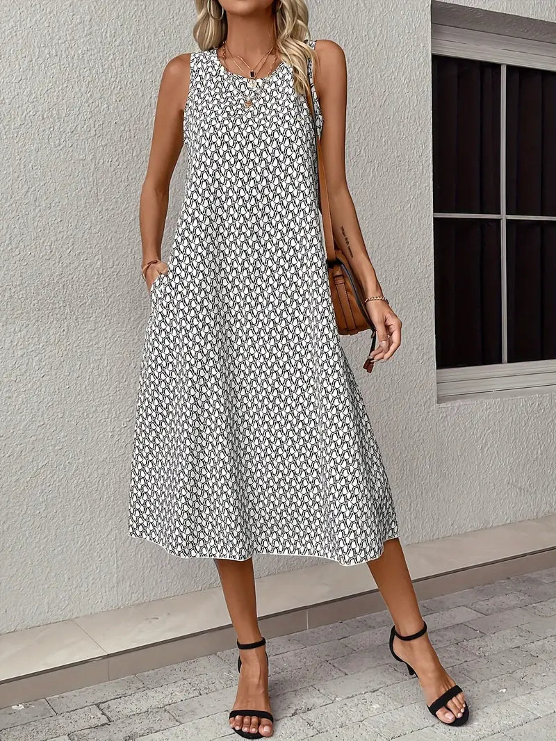 Olivia – midi dress with a round neckline and an all-over print