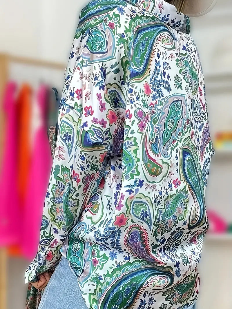 Megan - paisley print button long sleeve shirt