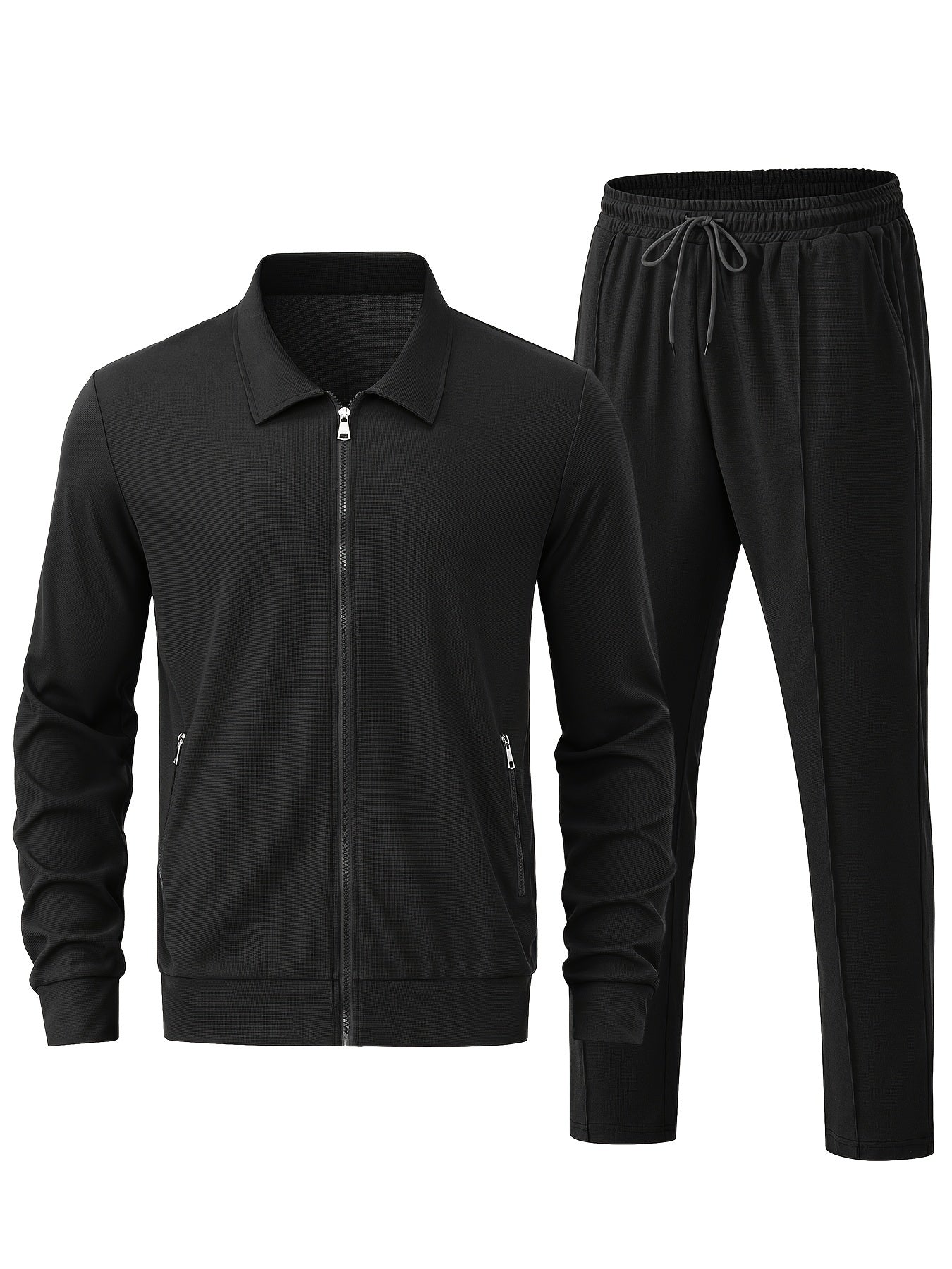 Warm Solid Color Zip Up Tracksuit with Jacket and Joggers for Men | Ideal for Winter