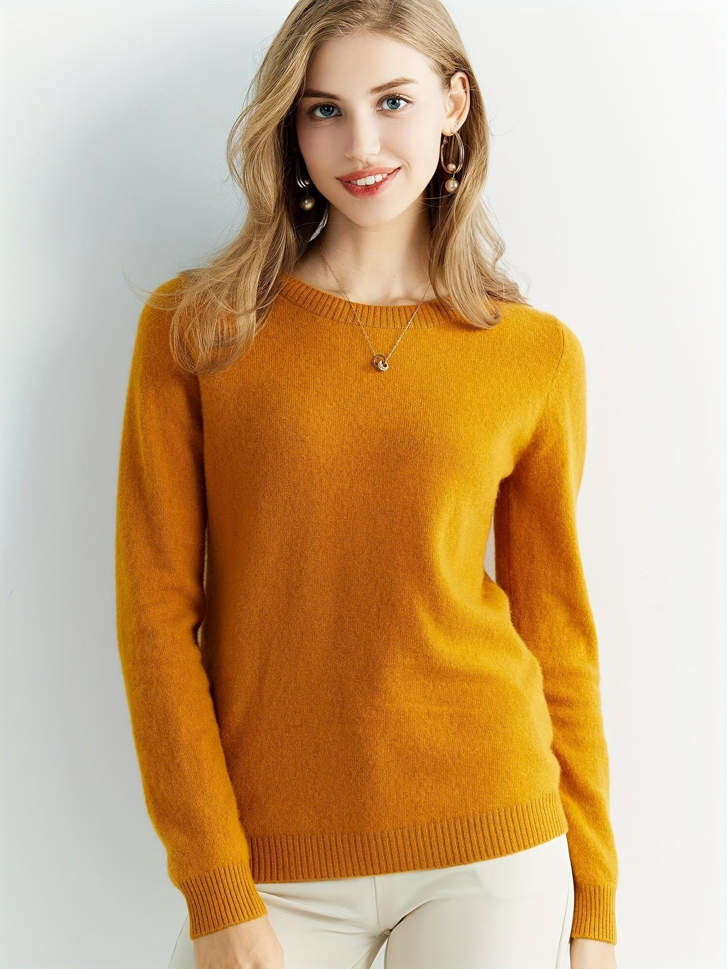 Casual Wool Sweater with Crew Neck and Warm Long Sleeves for Women | Ideal for Autumn