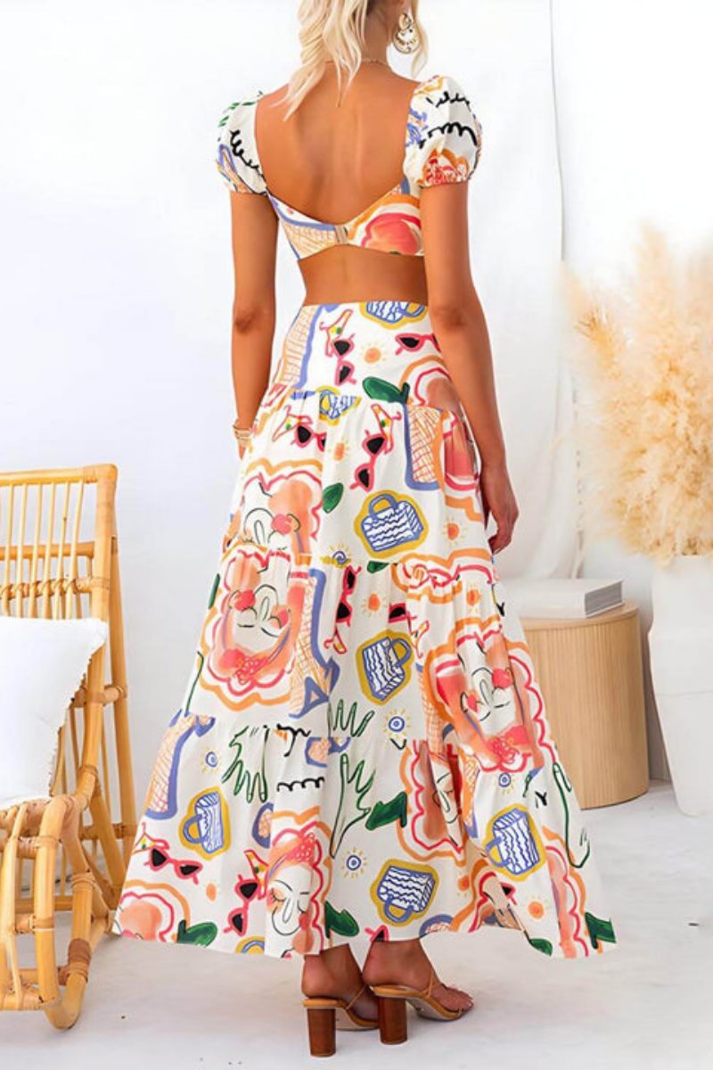 Summer Printed Top And Wrap Skirts Set