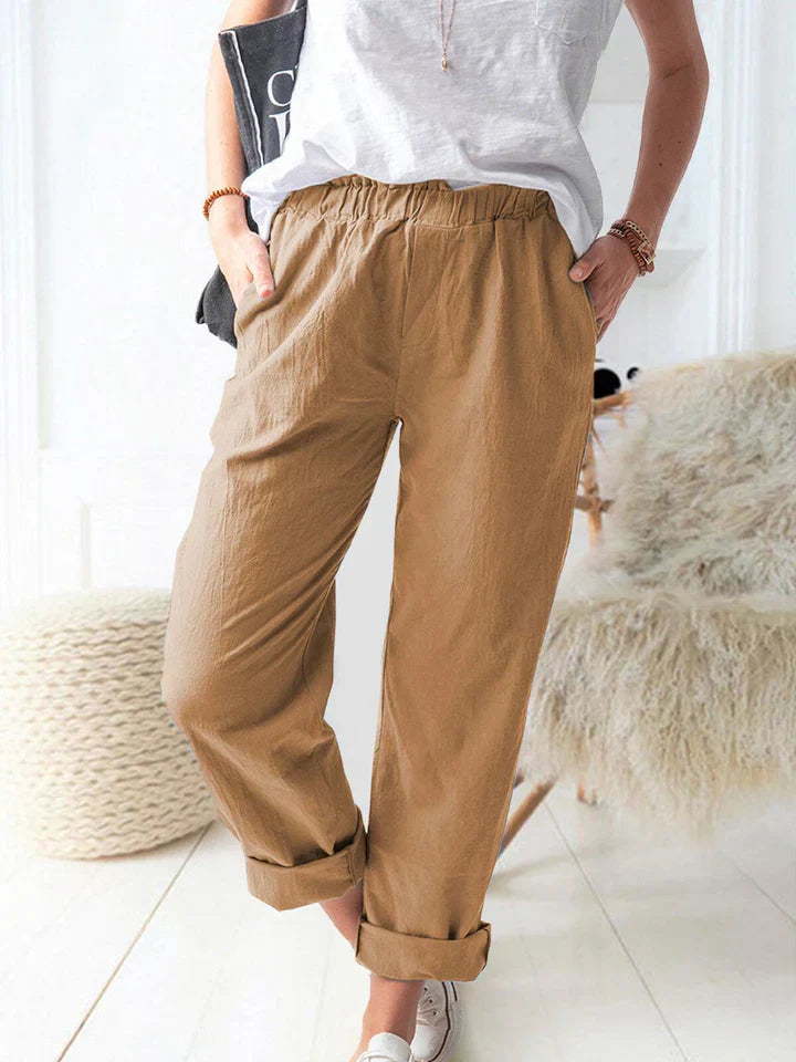 Casual linen trousers with elastic band - comfortable & stylish