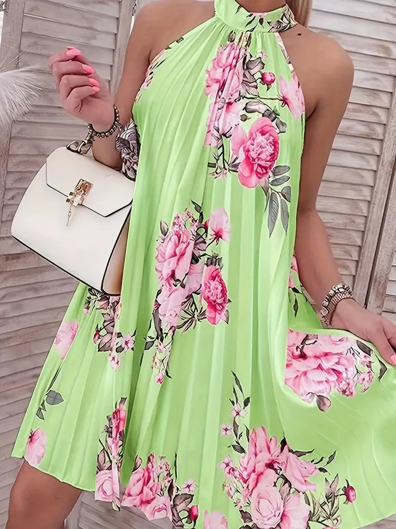 Erin floral print sleeveless pleated dress