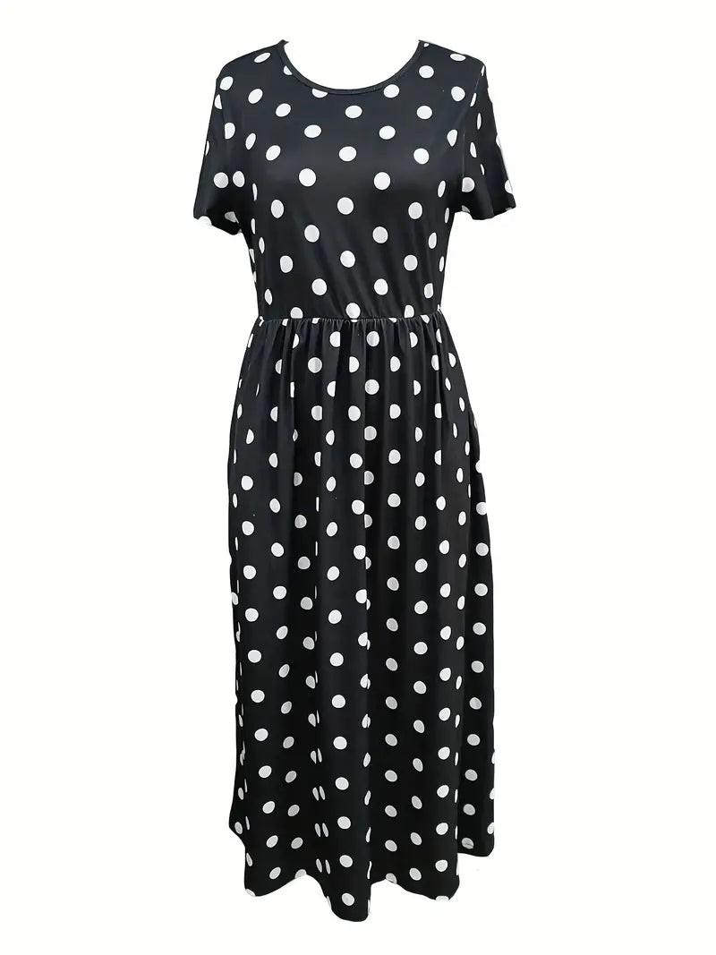 Eleanor – airy, short-sleeved, polka dot dress with a round neckline