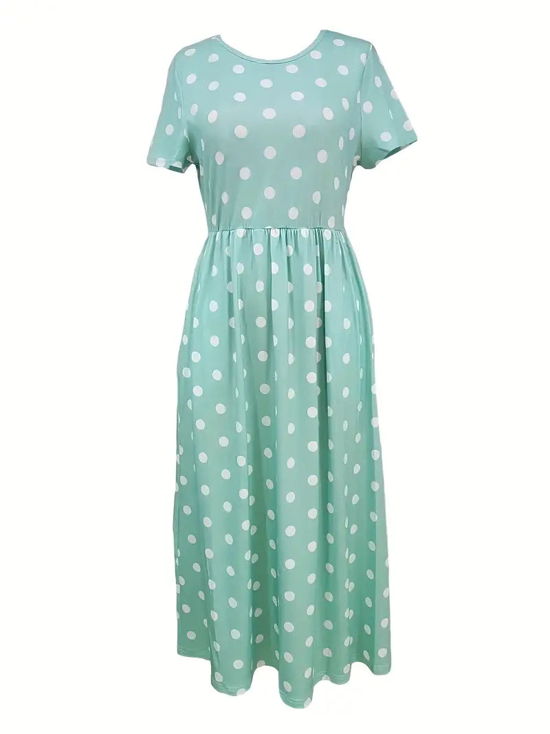 Eleanor – airy, short-sleeved, polka dot dress with a round neckline