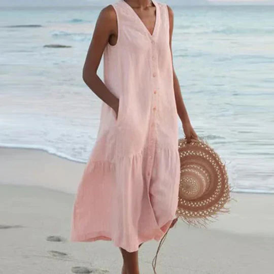 Marie – soft pink linen dress