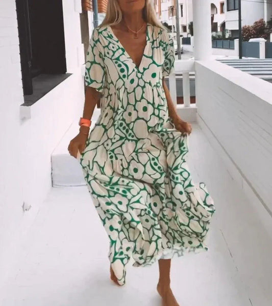 Samantha - green maxi dress with short sleeves