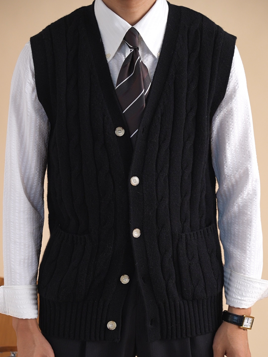 Men's Cable Knit Wool Blend Vest