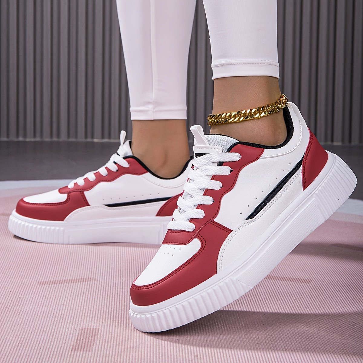 Sleek Faux Leather Colorblock Skate Sneakers for Women | Perfect for Casual Days