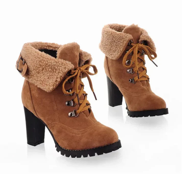 Women's - winter boots with heel - stylish and warm