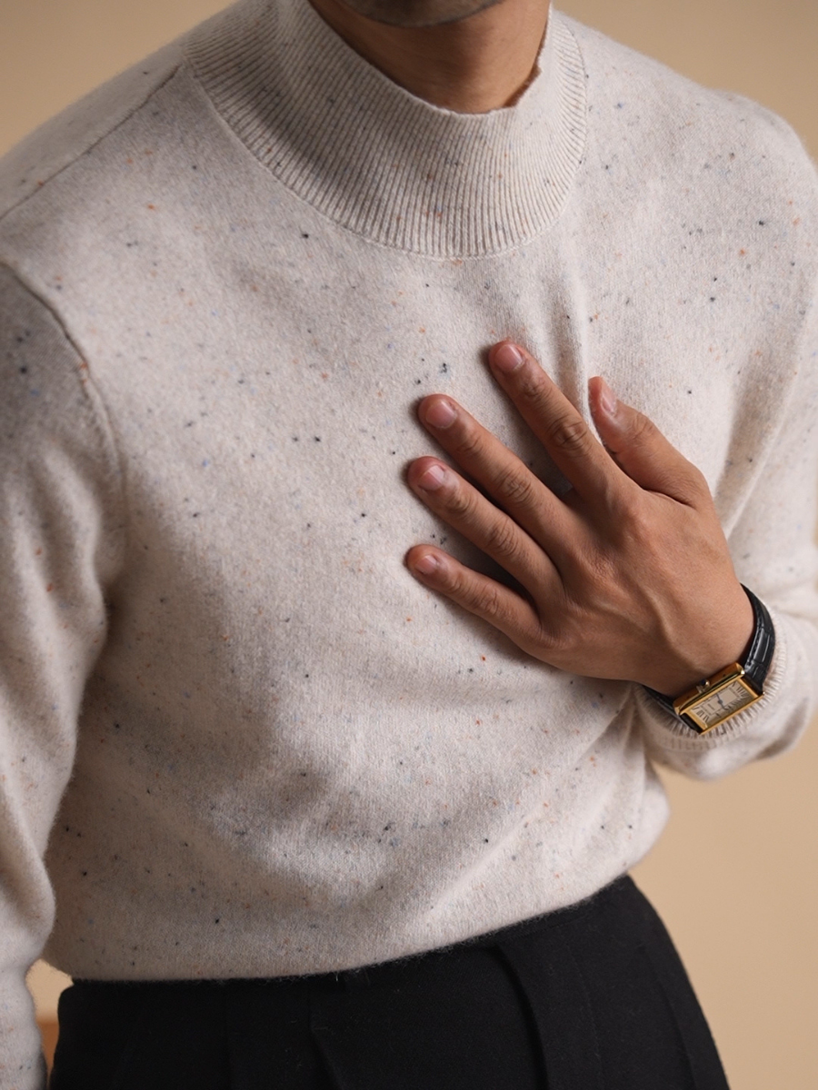 Wool Speckled Mock Neck Sweater