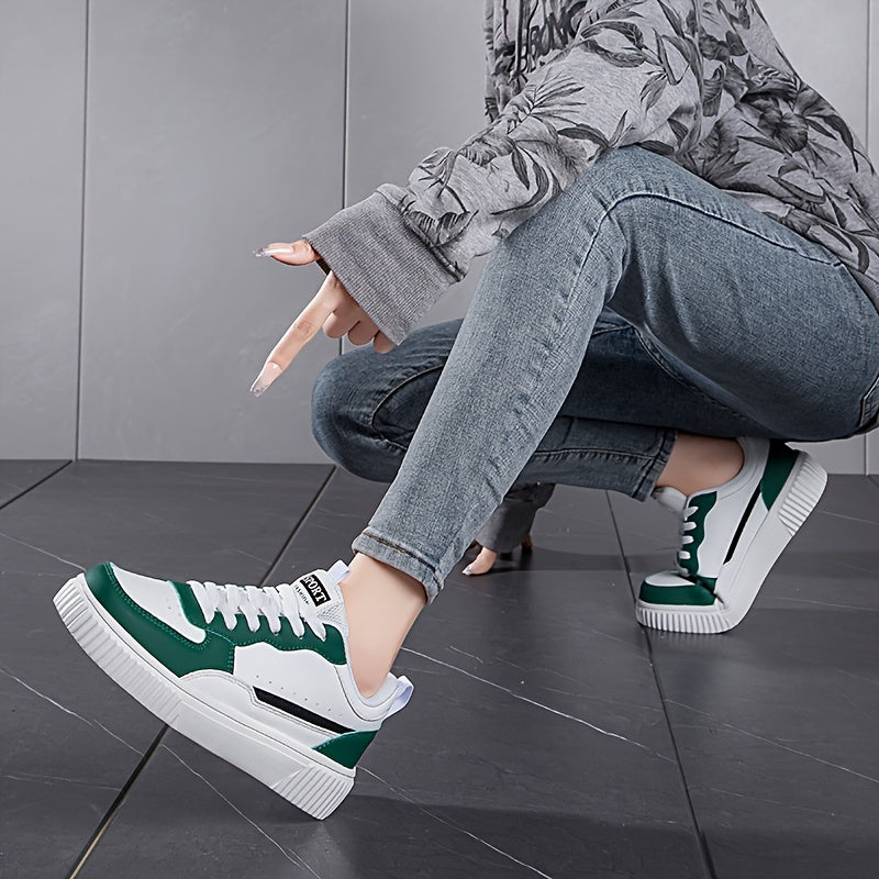 Sleek Faux Leather Colorblock Skate Sneakers for Women | Perfect for Casual Days