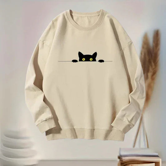 Katie - comfortable women's sweatshirt with black cat print