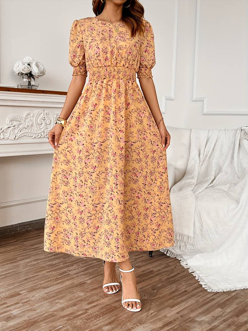 Amelia – dress with round neck and floral print for spring and summer