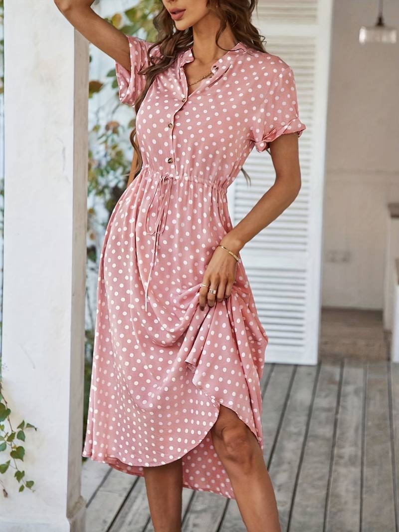 Chloe a-line dress with polka dot print and v-neck