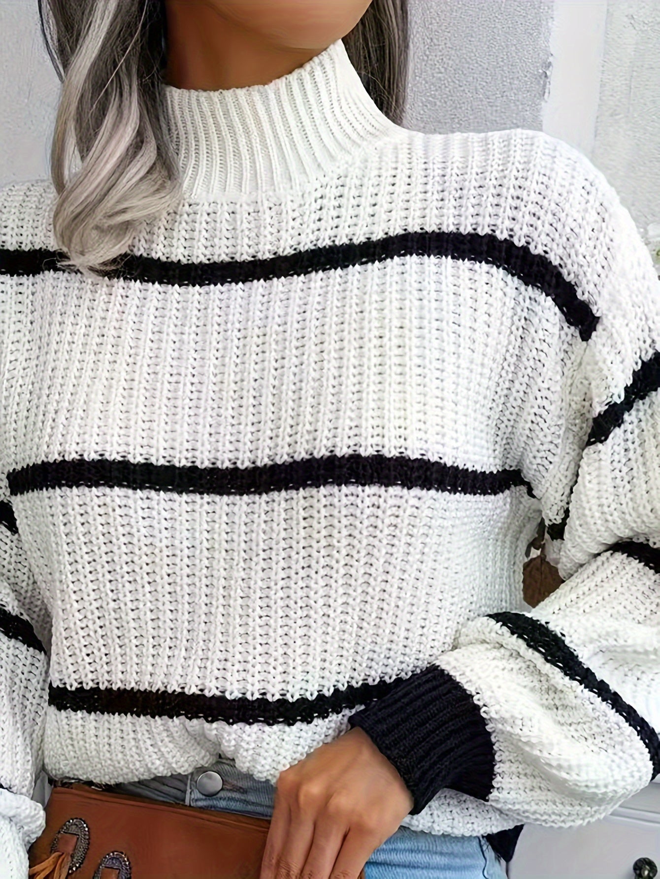 Casual Wool Striped Turtle Neck Knit Sweater for Women | Ideal for Winter