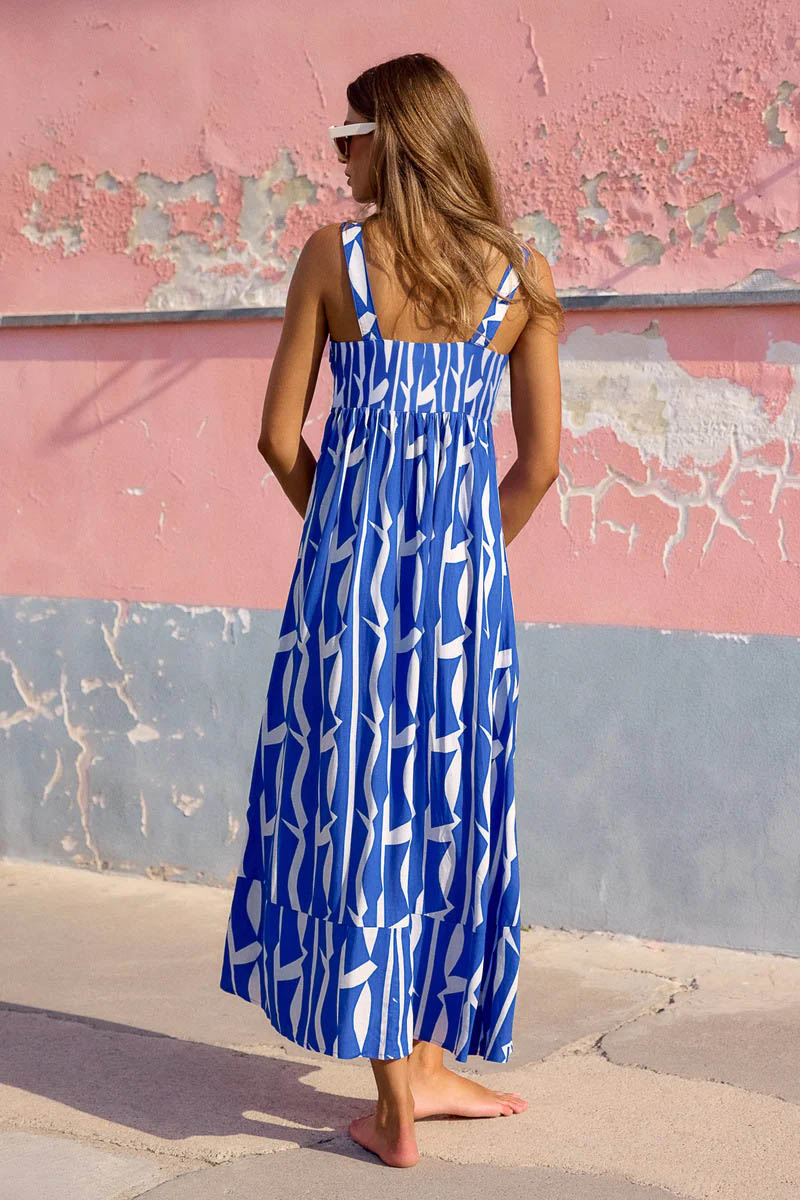 Vacation-Style French Floral Print Maxi Dress