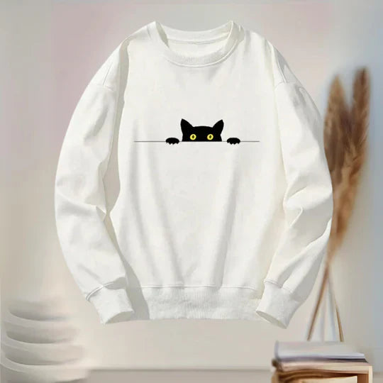 Katie - comfortable women's sweatshirt with black cat print