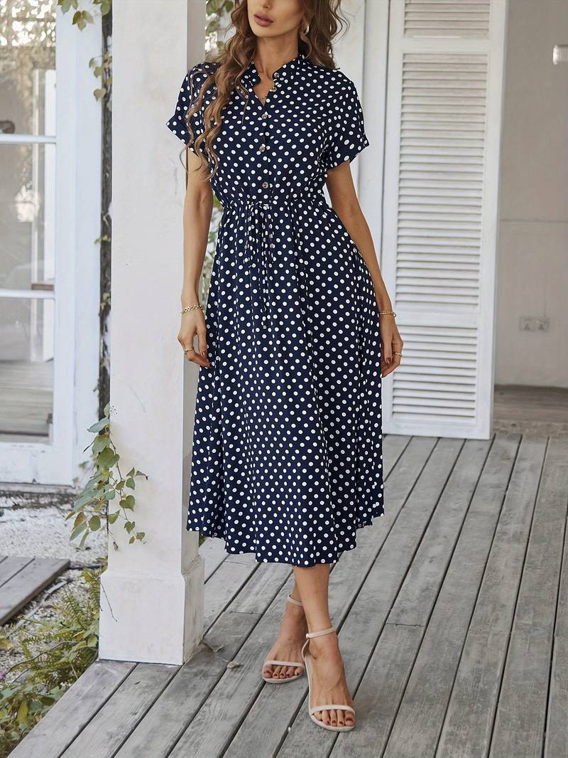 Chloe a-line dress with polka dot print and v-neck