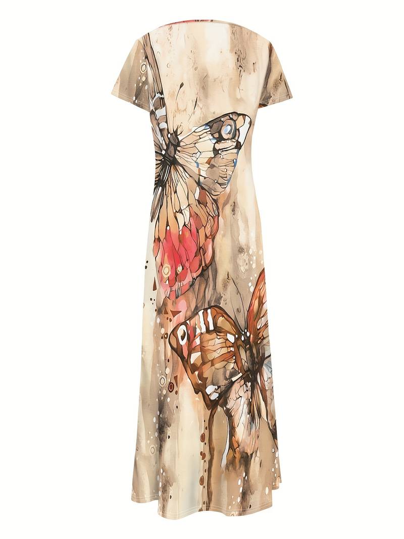 Grace - butterfly print v-neck dress for spring & summer