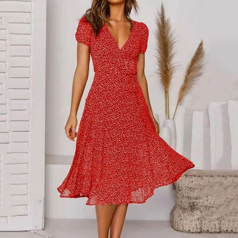 Swing A-line dress with V-neck and swing hem