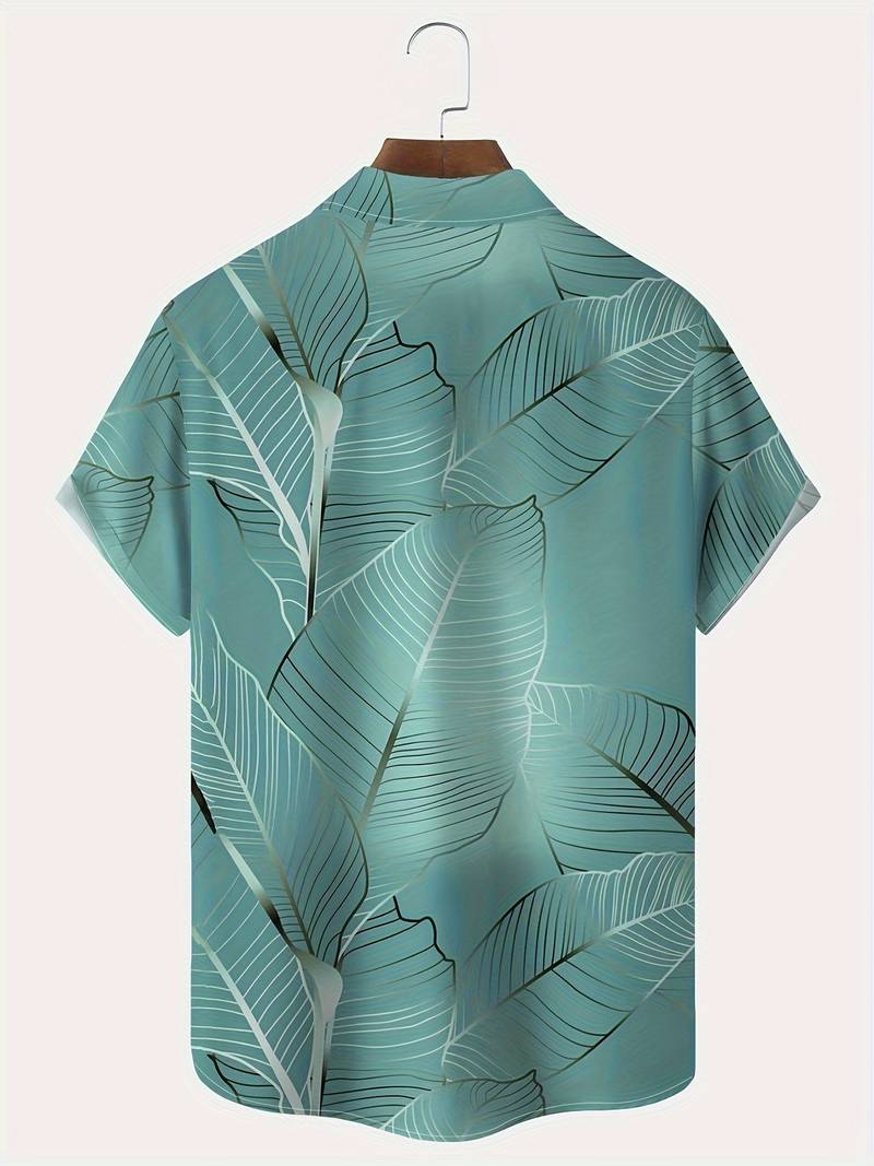 Aiden - plus size tropical leaf print hawaiian shirt