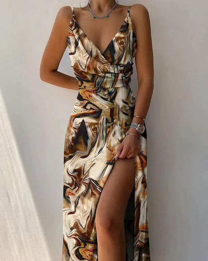 Mila – elegant maxi dress with side slit and spaghetti straps