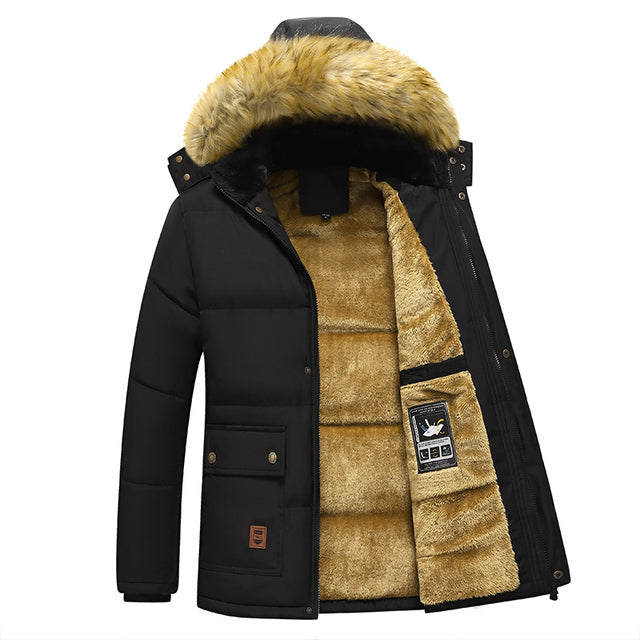 Mens Coat Winter Jacket Long with Fur Lining and Hood | Perfect for Outdoor Activities