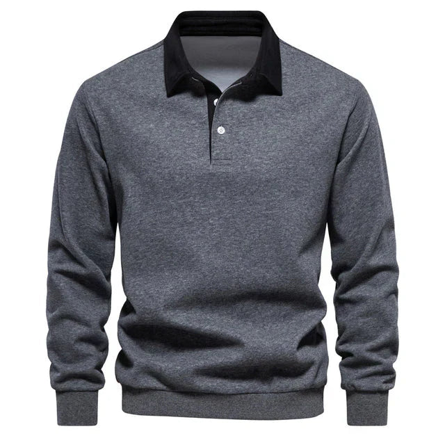 Elegant men's long-sleeved polo shirt with classic collar