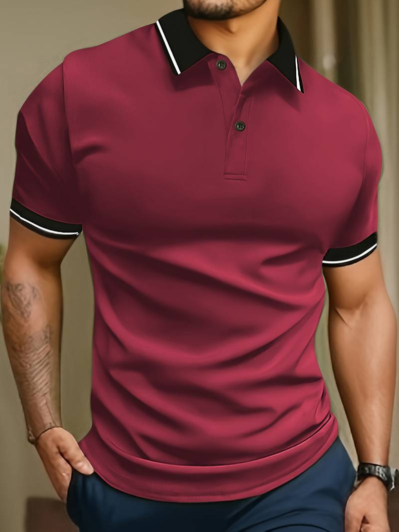 Caleb trendy color block short sleeve shirt with button fastening and lapels