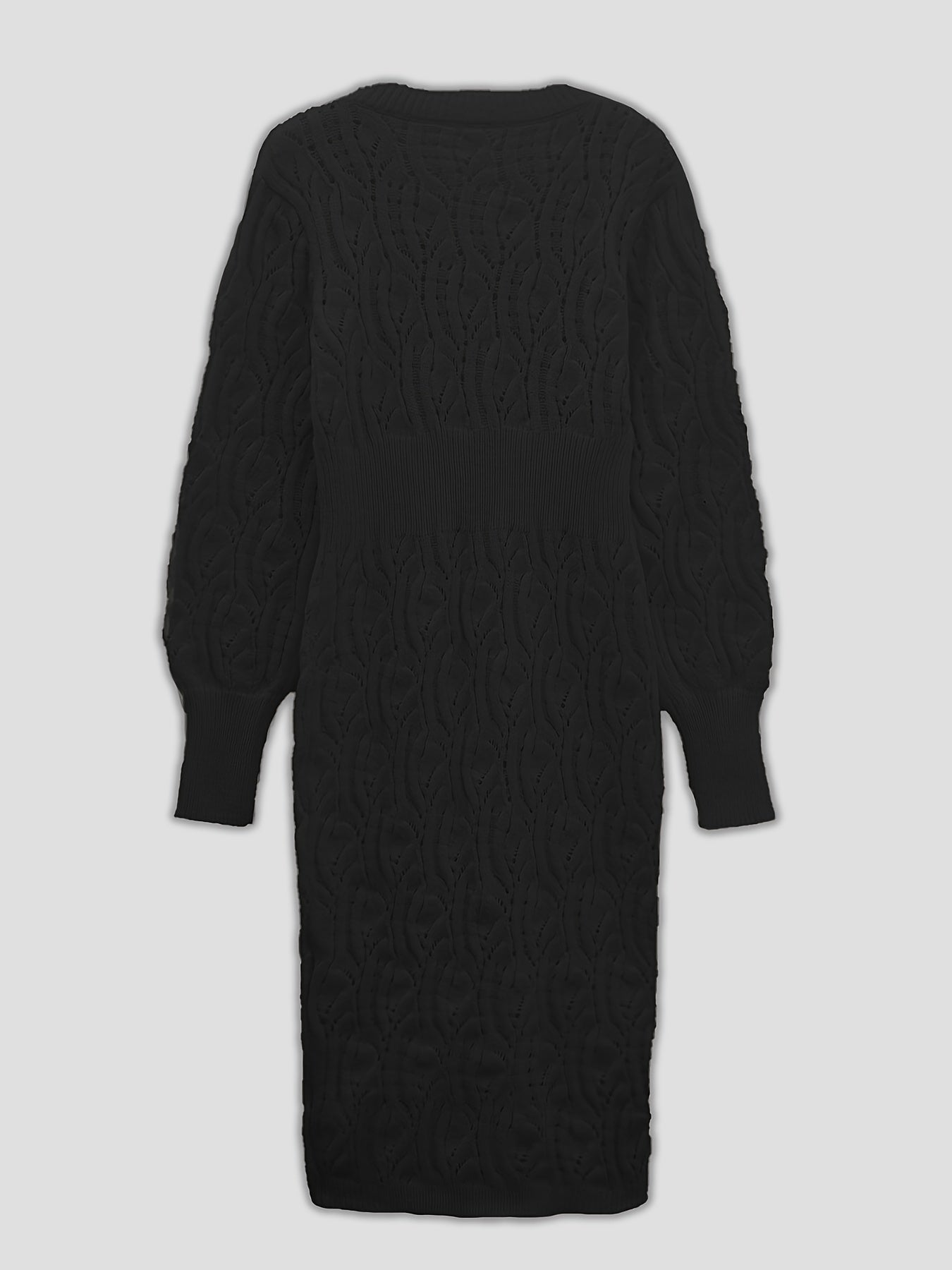 Casual cotton Solid Eyelet Sweater V-Neck Long Sleeve Midi Formal Dress for Women | Ideal for Formal Occasions