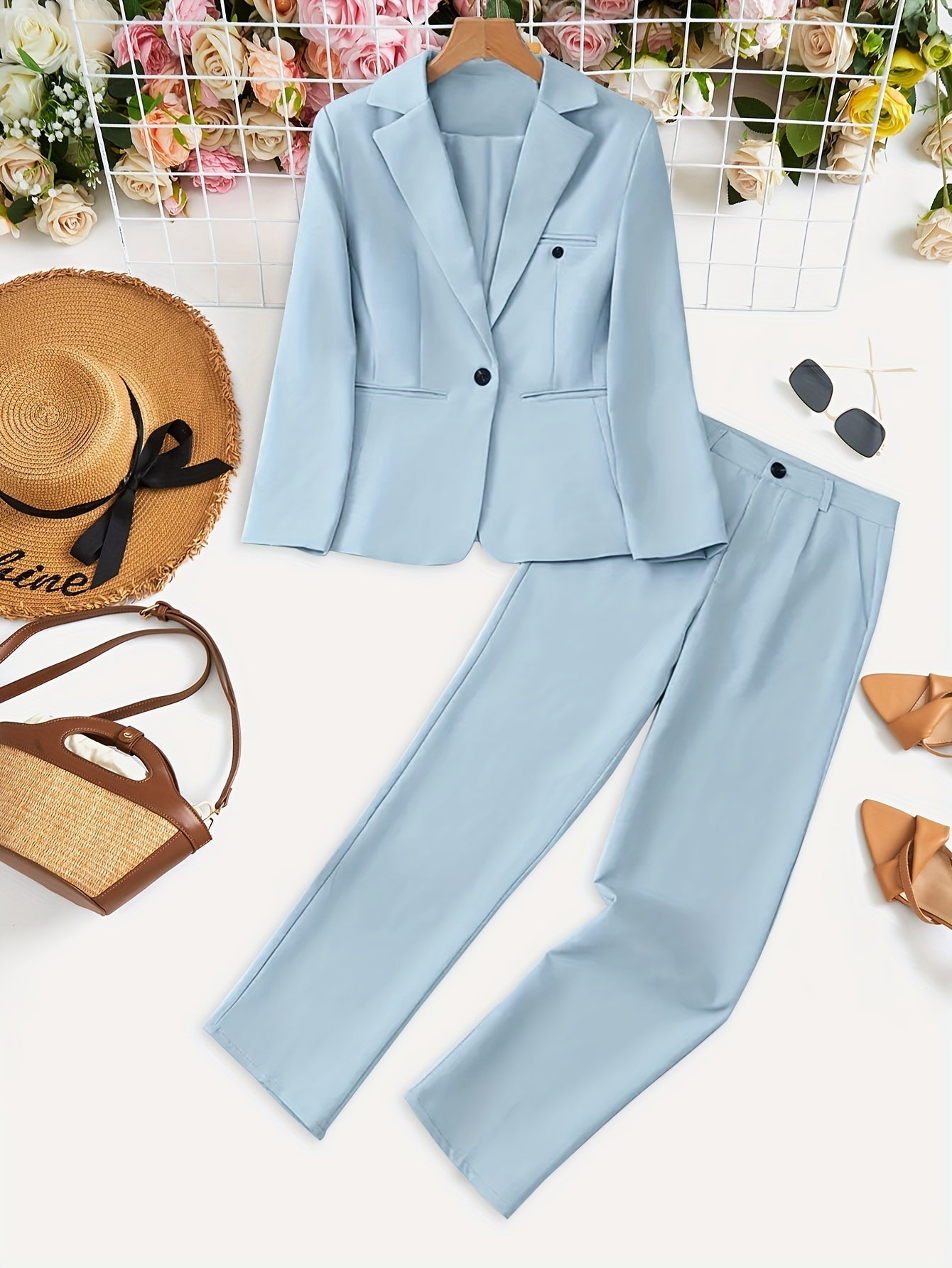 Elegant Button Detail Blazer And Pants Outfit Set for Women | Ideal for All Seasons