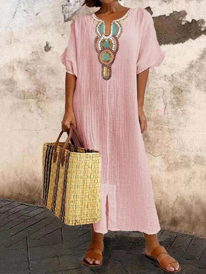 Airy kaftan dress with ethnic accents