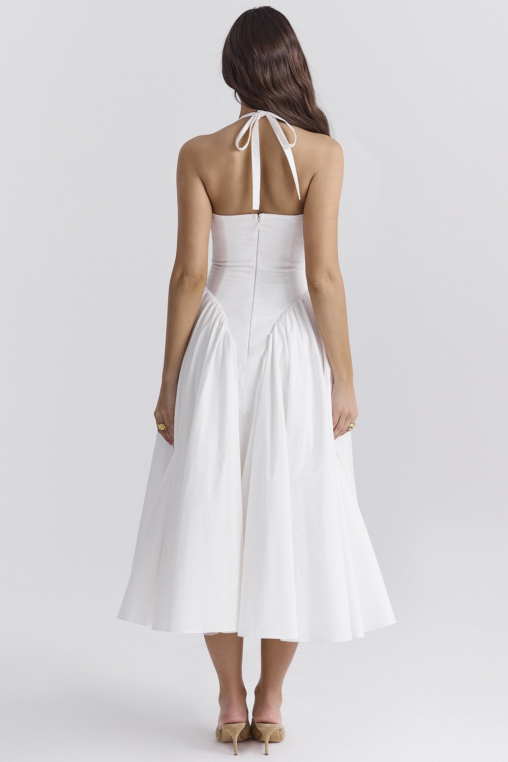 White Cotton Halter Midi Sundress