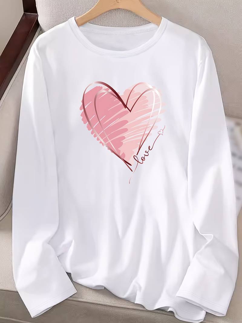 Emma long sleeve t-shirt with heart and love print and crew neck