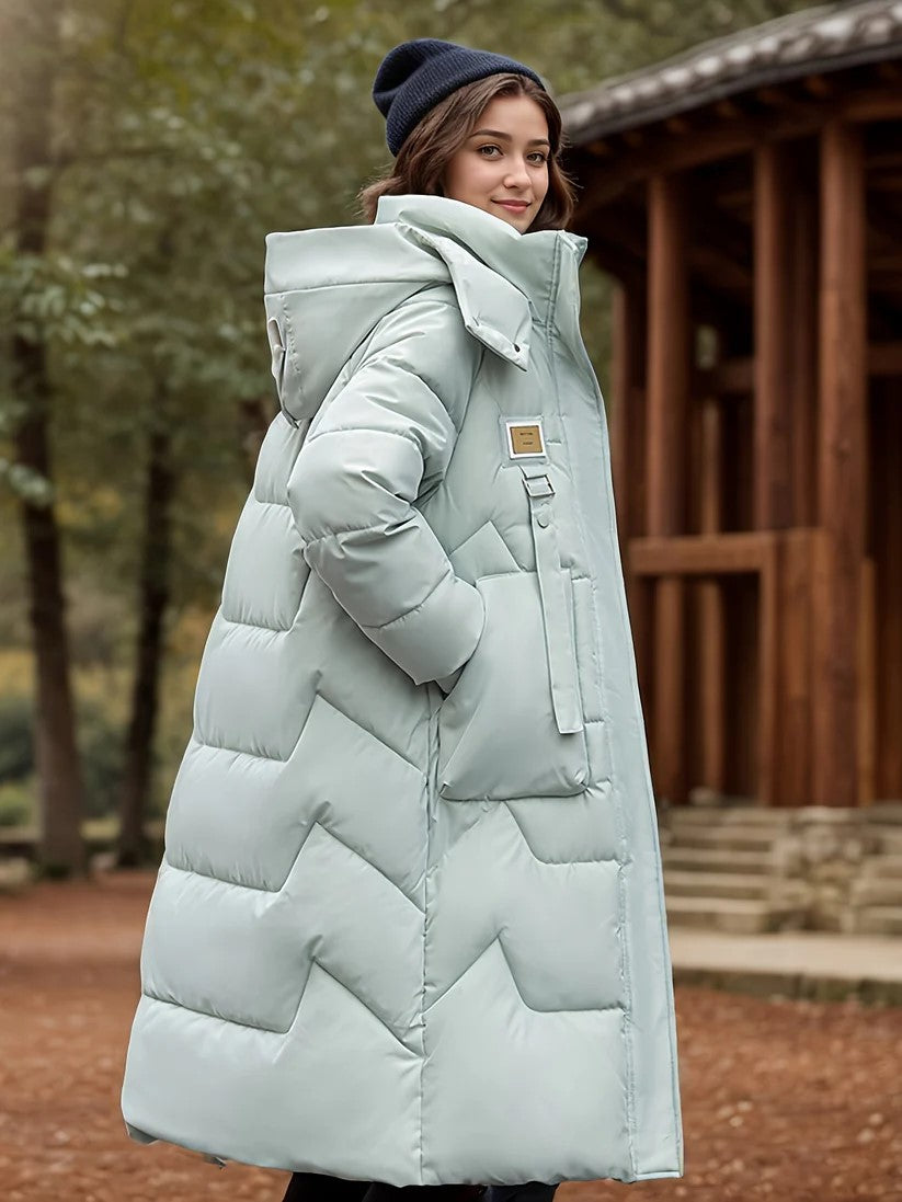 Elegant Warm Long Puffer Winter Jacket with Hood for Women | Ideal for Winter