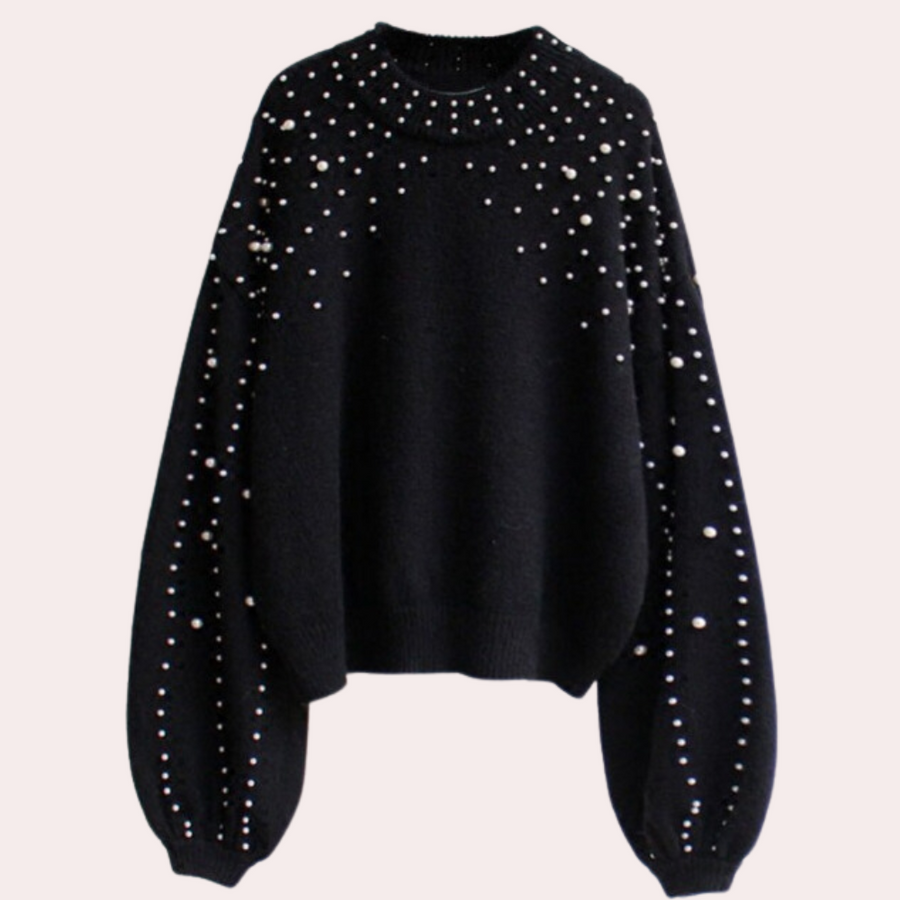 Xaviera-style women's sweater-with-round-neck-and-beaded-decoration