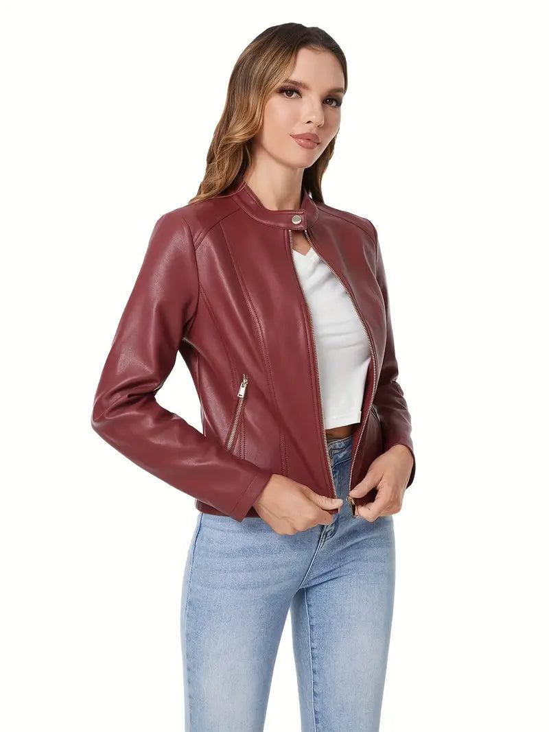 Zip-Up Vintage Vegan Leather Biker Jacket for Women | Eco-Friendly Materials