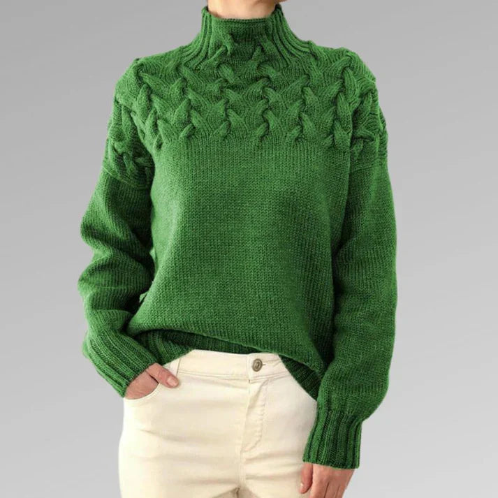 Jumper with elegant and warm turtleneck, cross-stitch design, unisex