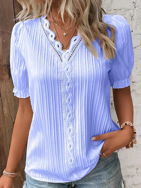 Emma – elegant blouse with v-neck and lace