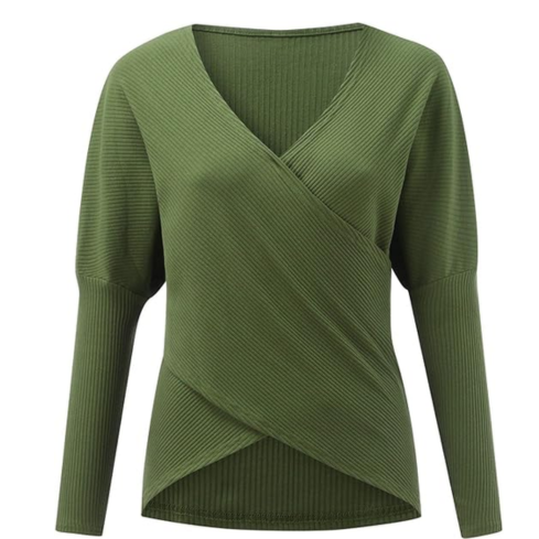 Fiadh Wrap Sweater | Ribbed V-Neck with Long Sleeves