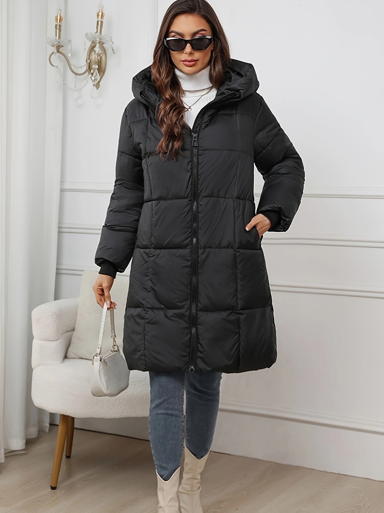 Elegant Long Puffer Winter Jacket with Hood for Women | Ideal for Winter