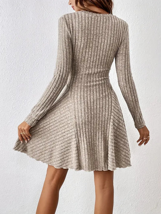 Sophia casual long sleeve ribbed a-line dress