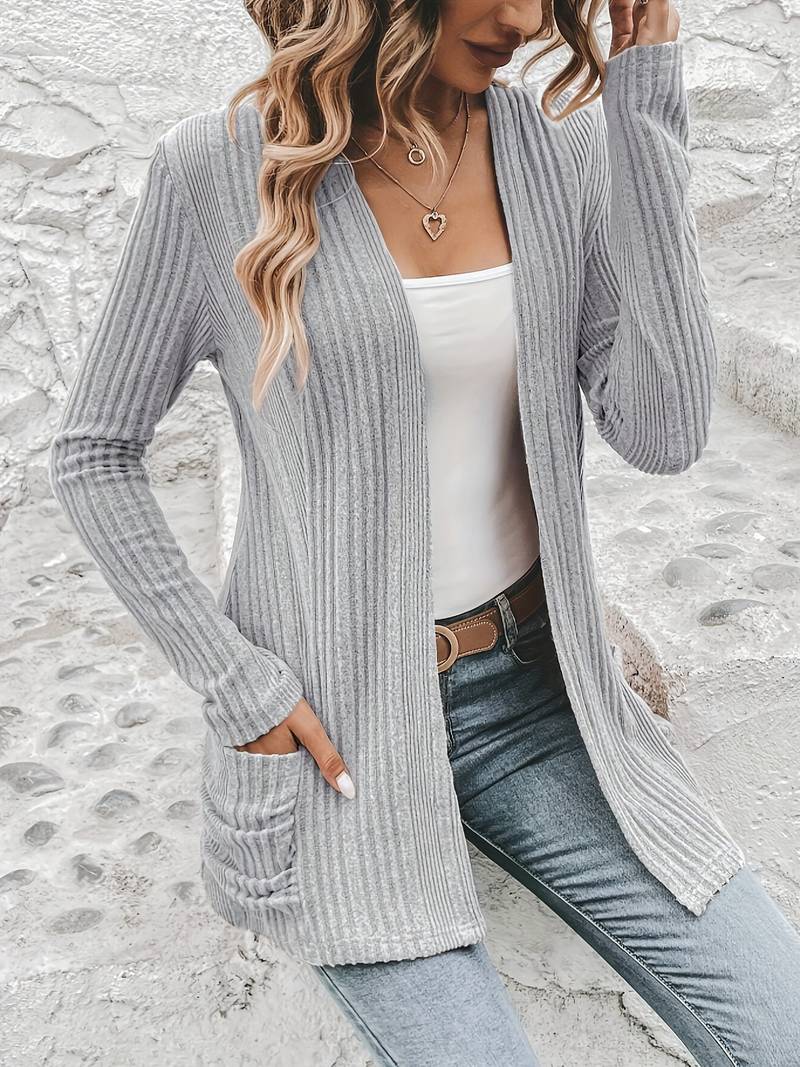 Scarlett - open front dual pockets long sleeve cardigan