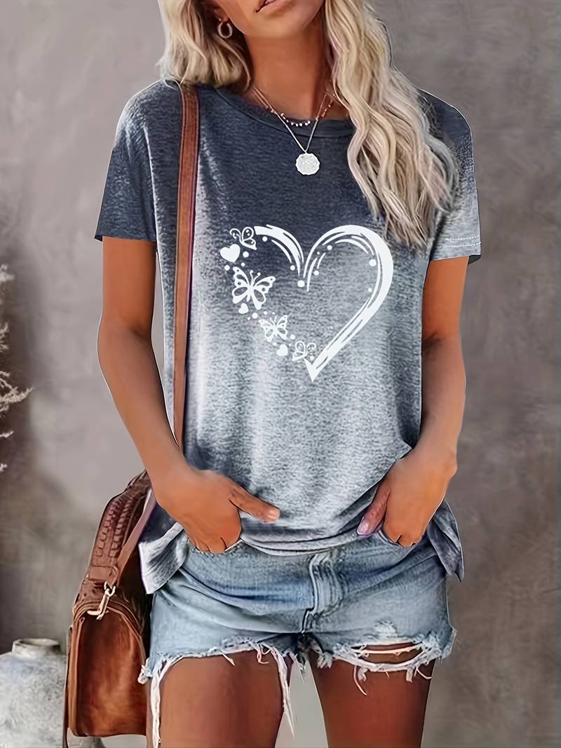 Ava – t-shirt with butterfly heart print and crew neck