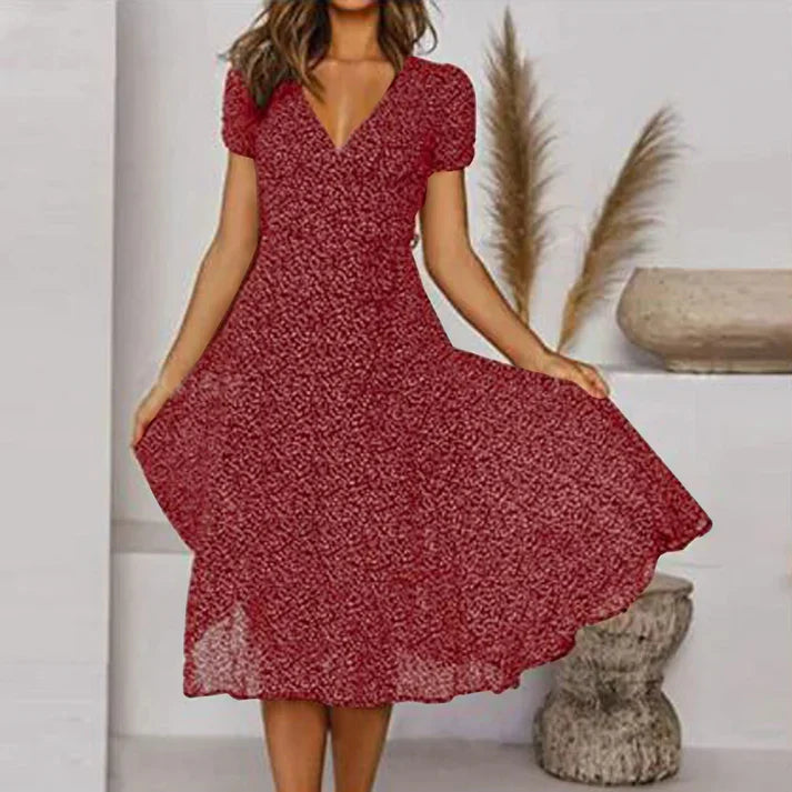 Swing A-line dress with V-neck and swing hem