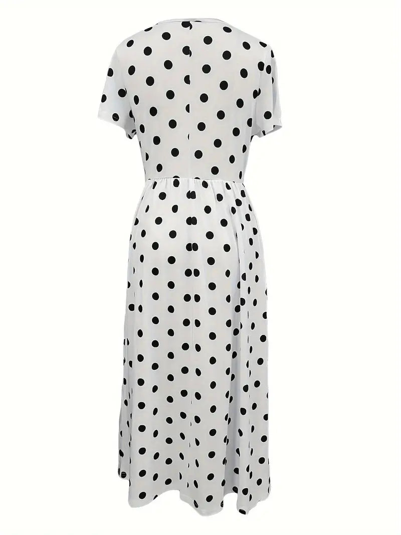 Eleanor – airy, short-sleeved, polka dot dress with a round neckline