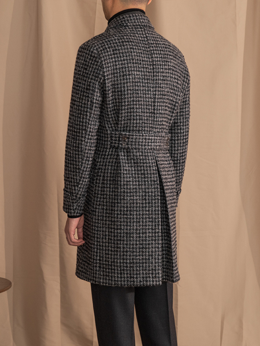 Houndstooth Double-Breasted Wool Overcoat